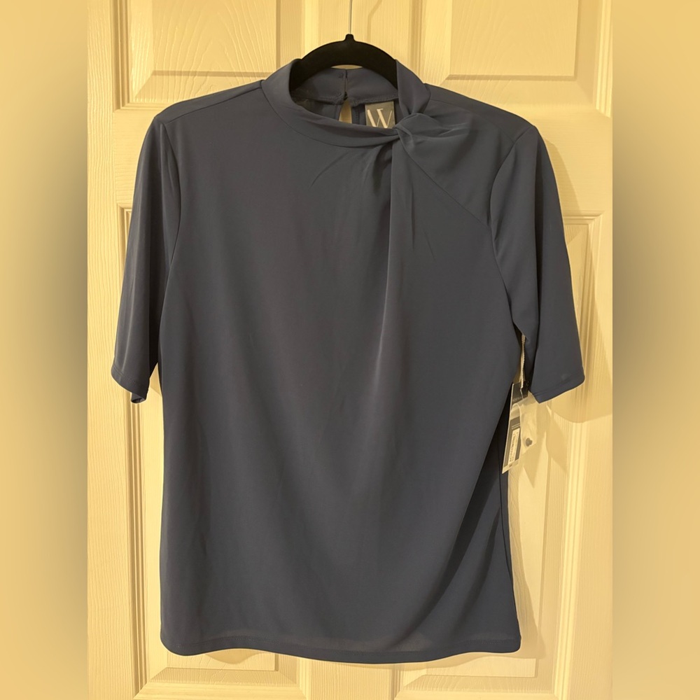 Worthington Petrol Blue Blouse with Tie Neckline Medium NWT